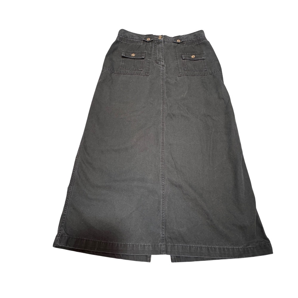 VTG St. Johns Bay Denim Maxi Skirt Womens Size 12 Black Utility Streetwear Gorp - Picture 1 of 12